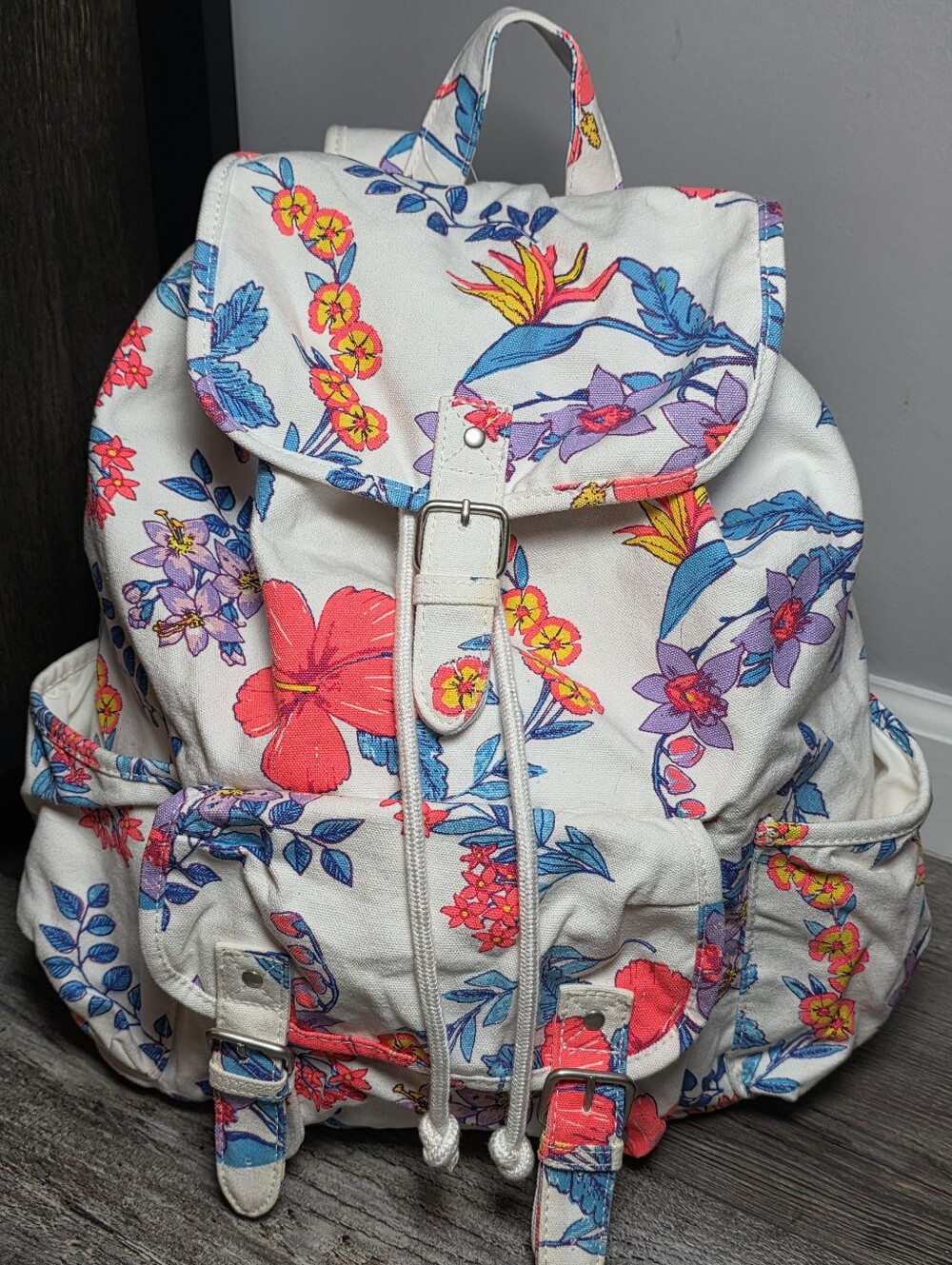 Aeropostale Floral AOP Canvas Drawstring Backpack 2015 *NWT READ